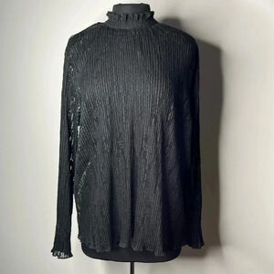 Full Circle Trends Women’s Black Sheer Turtleneck Ruffled Blouse Size 3X